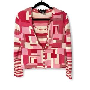 Etcetera Pink Geometric Knit Cardigan & Top Set – Size L